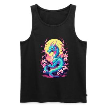 Vintage Vaporwave Style Japanese Dragon - Men's Premium Organic Tank Top - black - Front - Michal (187cm)