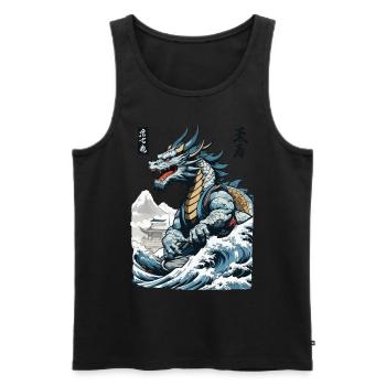 Dragon Anime Japanese Vintage Cherry Blossoms - Men's Premium Organic Tank Top - black - Front - AI Model Male 178 light (178cm)