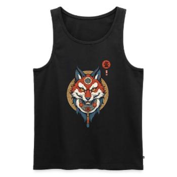 Masque Kitsune Japonais Anime Kawaii Renard Fantôme - Débardeur bio Premium Homme - noir - Devant - Michal (187cm)