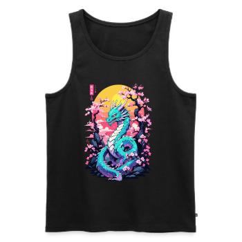 Vintage Vaporwave Kunst Japanischer Drache Design - Männer Premium Bio Tank Top - Schwarz - Vorne - Michal (187cm)
