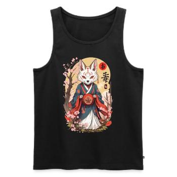 Masque Kitsune Japonais Anime Kawaii Renard Fantôme - Débardeur bio Premium Homme - noir - Devant - Michal (187cm)