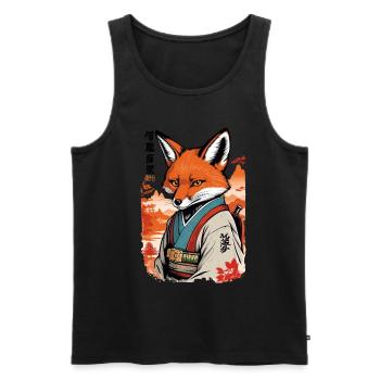 Yokai renard kawaii vintage de style ukiyo-e - Débardeur bio Premium Homme - noir - Devant - Michal (187cm)