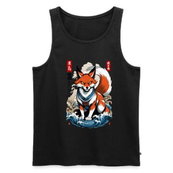 Ukiyo-E Kunst Stil Japanische Kitsune Fuchs - Männer Premium Bio Tank Top - Schwarz - Vorne - AI Model Male 178 light (178cm)