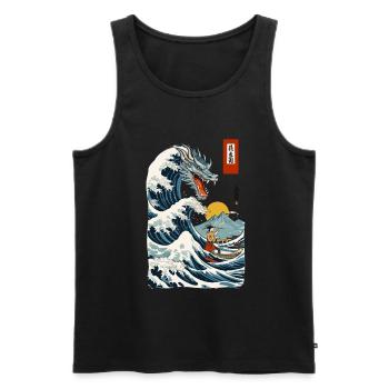 Cerfs-volants japonais vintage Ukiyo-E Japan Wave - Débardeur bio Premium Homme - noir - Devant - Michal (187cm)