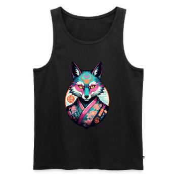 Masque Kitsune Japonais Anime Kawaii Renard Fantôme - Débardeur bio Premium Homme - noir - Devant - Michal (187cm)