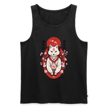 Masque Kitsune Japonais Anime Kawaii Renard Fantôme - Débardeur bio Premium Homme - noir - Devant - Michal (187cm)