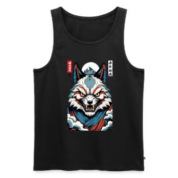 Masque Kitsune japonais vintage de style Ukiyo-E - Débardeur bio Premium Homme - noir - Devant - AI Model Male 178 light (178cm)