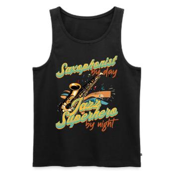 Funny Saxophone Design Jazz Music Lover - Men's Premium Organic Tank Top - black - Front - Michal (187cm)