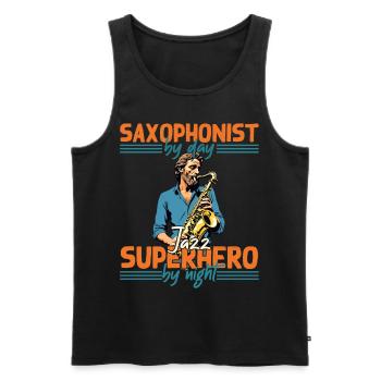 Saxophone Drôle Design Jazz Amateur de musique - Débardeur bio Premium Homme - noir - Devant - AI Model Male 178 light (178cm)