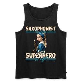 Saxophone Drôle Design Jazz Amateur de musique - Débardeur bio Premium Homme - noir - Devant - Michal (187cm)