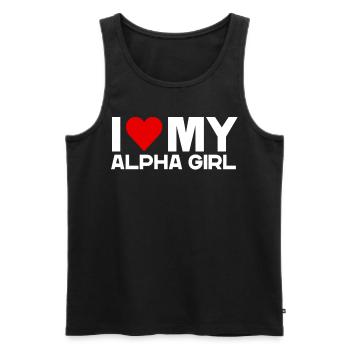 J’aime ma petite amie alpha Amour de la Saint-Valentin - Débardeur bio Premium Homme - noir - Devant - Michal (187cm)