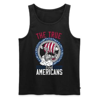 Amerikanischer Wikinger Nordische Wurzeln mit Boot - Männer Premium Bio Tank Top - Schwarz - Vorne - Michal (187cm)