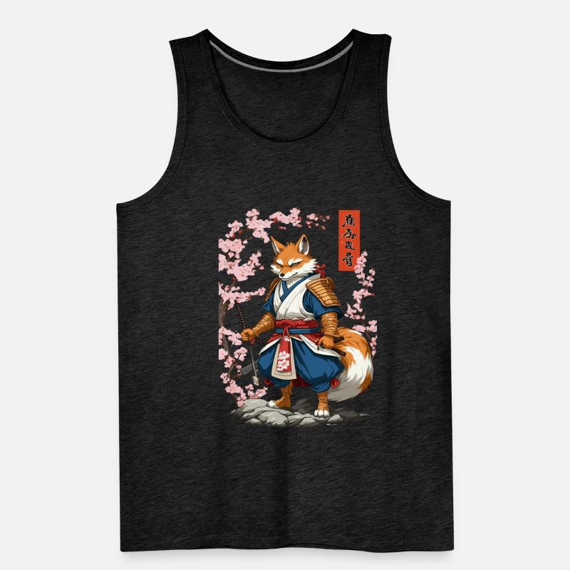 Kitsune Samurai Fox Vintage Ukiyo-e Style Débardeur bio Premium Homme