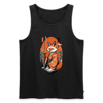 Kitsune Samurai Fox Vintage Ukiyo-e Style - Débardeur bio Premium Homme - noir - Devant - Michal (187cm)