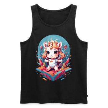 Design unique de licorne mignonne d’anniversaire - Débardeur bio Premium Homme - noir - Devant - AI Model Male 178 light (178cm)