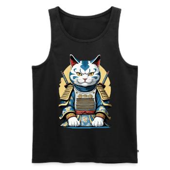 Samurai Katze Japanisches Samurai Kunstwerk Design - Männer Premium Bio Tank Top - Schwarz - Vorne - AI Model Male 178 light (178cm)
