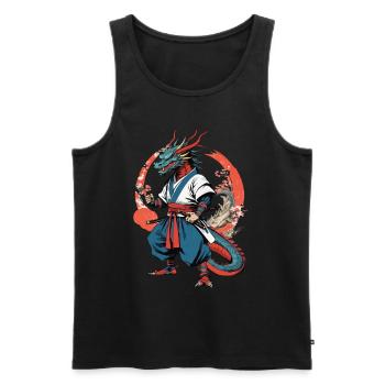 Samouraï Dragon Vintage Ukiyo-e Style Artwork - Débardeur bio Premium Homme - noir - Devant - Michal (187cm)