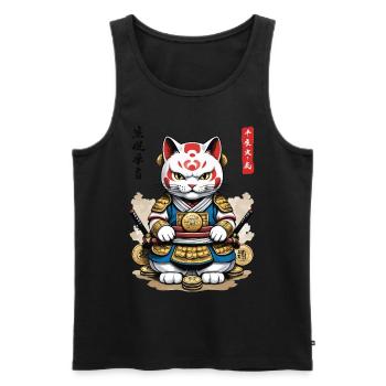 Samurai Katze in Ästhetischem Japan Style - Männer Premium Bio Tank Top - Schwarz - Vorne - Michal (187cm)