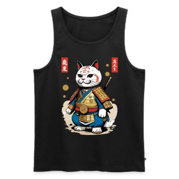 Samurai Katze im Ästhetischen Japan Stil - Männer Premium Bio Tank Top - Schwarz - Vorne - Michal (187cm)