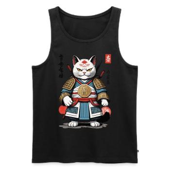 Samurai Katze im Anime Streetwear Look - Männer Premium Bio Tank Top - Schwarz - Vorne - Michal (187cm)