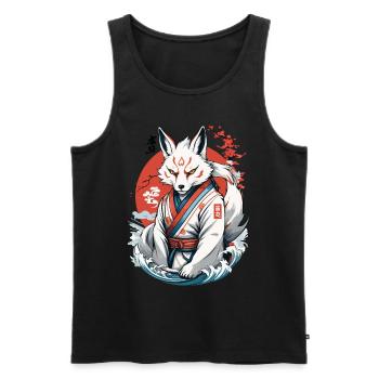 Kitsune Samurai Fox Vintage Ukiyo-e Style - Débardeur bio Premium Homme - noir - Devant - Michal (187cm)