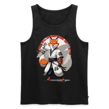 Kitsune Samurai Fox Vintage Ukiyo-e Style - Débardeur bio Premium Homme - noir - Devant - Michal (187cm)