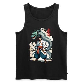 Samouraï Dragon Vintage Ukiyo-e Style Artwork - Débardeur bio Premium Homme - noir - Devant - Michal (187cm)