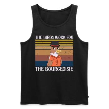 Les oiseaux travaillent pour le BLustiges Verschwörungstheo - Débardeur bio Premium Homme - noir - Devant - AI Model Male 178 light (178cm)