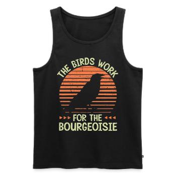 Les oiseaux travaillent pour le BLustiges Verschwörungstheo - Débardeur bio Premium Homme - noir - Devant - AI Model Male 178 light (178cm)