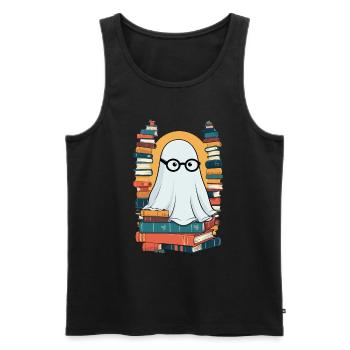 Reading Halloween Ghost Book Lover Style - Men's Premium Organic Tank Top - black - Front - AI Model Male 178 light (178cm)