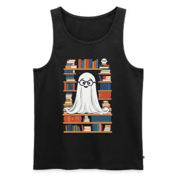 Funny Book Lover Style Halloween Ghost - Men's Premium Organic Tank Top - black - Front - AI Model Male 178 light (178cm)