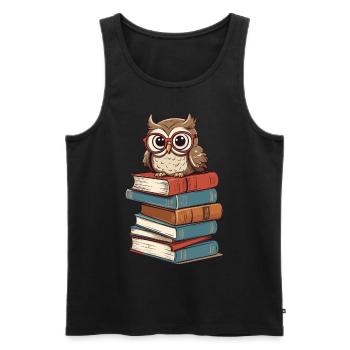 Books Owl for owl lovers and bookworms - Men's Premium Organic Tank Top - black - Front - AI Model Male 178 light (178cm)