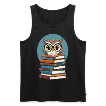 Cute Book Illustration Owl Book Lover - Men's Premium Organic Tank Top - black - Front - Michal (187cm)