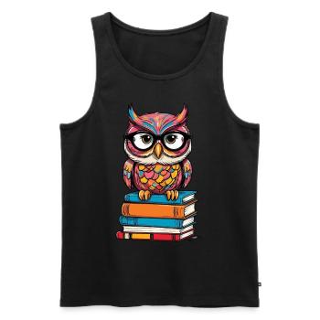 Livres Hibou pour les amoureux des hiboux et les rats de bibliothèque - Débardeur bio Premium Homme - noir - Devant - AI Model Male 178 light (178cm)