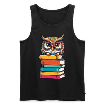 Livres Hibou Mignon Livre Illustration Littérature - Débardeur bio Premium Homme - noir - Devant - AI Model Male 178 light (178cm)