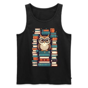 Books Owl Cute Book Illustration Reading Owl - Men's Premium Organic Tank Top - black - Front - AI Model Male 178 light (178cm)
