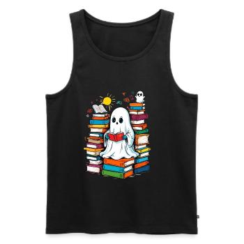 Reading Halloween Ghost Book Lover Style - Men's Premium Organic Tank Top - black - Front - AI Model Male 178 light (178cm)