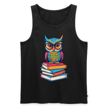 Books Owl Reading Owl Literature Book Love - Men's Premium Organic Tank Top - black - Front - AI Model Male 178 light (178cm)