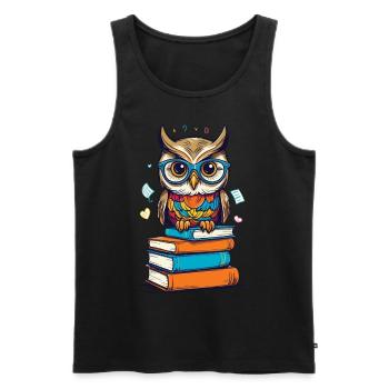 Bücher Eule Eulen Liebhaber Süße Buch Illustration - Männer Premium Bio Tank Top - Schwarz - Vorne - AI Model Male 178 light (178cm)