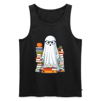 Book Lover Style Reading Halloween Ghost - Men's Premium Organic Tank Top - black - Front - AI Model Male 178 light (178cm)