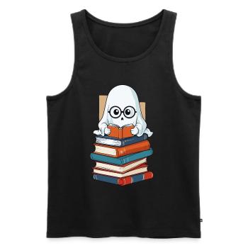 Book Lover Style Reading Halloween Ghost - Men's Premium Organic Tank Top - black - Front - AI Model Male 178 light (178cm)