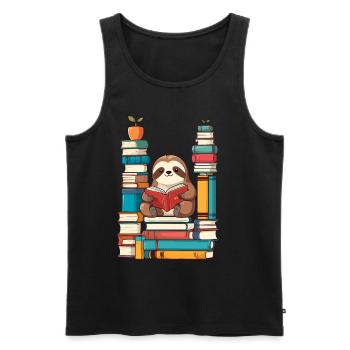 Funny Book Lover Sloth - Men's Premium Organic Tank Top - black - Front - AI Model Male 178 light (178cm)