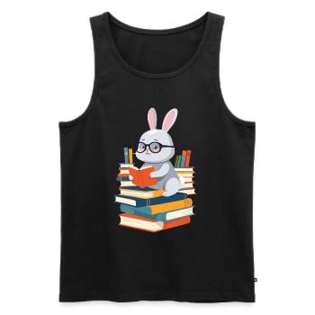 Lesender Hase Begeisterter Buchliebhaber - Männer Premium Bio Tank Top - Schwarz - Vorne - Michal (187cm)
