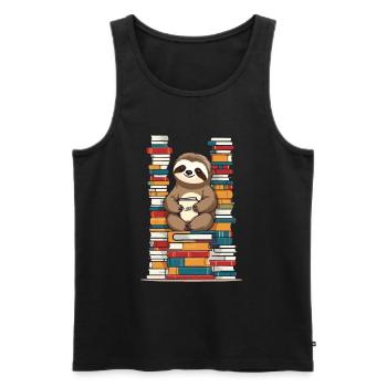 Lustiges Buchliebhaber Faultier Lesen Buch - Männer Premium Bio Tank Top - Schwarz - Vorne - AI Model Male 178 light (178cm)
