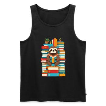 Illustration de paresseux drôle d’amoureux des livres - Débardeur bio Premium Homme - noir - Devant - Michal (187cm)