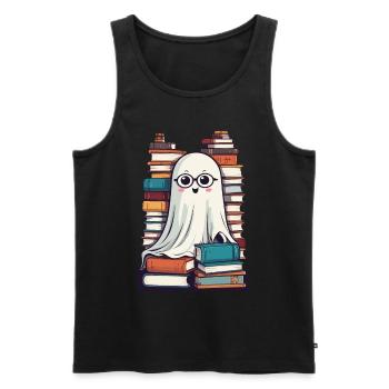 Book Lover Style Reading Halloween Ghost - Men's Premium Organic Tank Top - black - Front - AI Model Male 178 light (178cm)