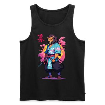 Samurai Cat Vaporwave Aesthetic Design - Men's Premium Organic Tank Top - black - Front - AI Model Male 178 light (178cm)