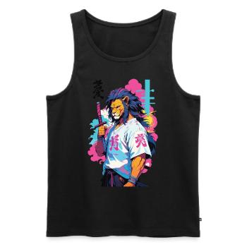 Samouraï Lion Esthétique Vaporwave Style Japon Art - Débardeur bio Premium Homme - noir - Devant - Michal (187cm)