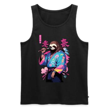 Samurai Sloth Aesthetic Vaporwave Style Art - Men's Premium Organic Tank Top - black - Front - Michal (187cm)