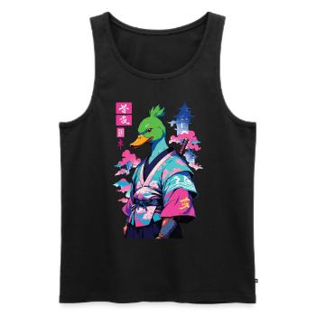 Samurai Duck in Aesthetic Vaporwave Style - Men's Premium Organic Tank Top - black - Front - AI Model Male 178 light (178cm)